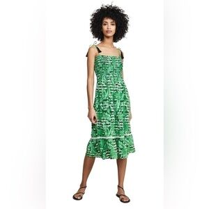 Kos Resort Tropical Green Casual Sleeveless Smocked Dress
